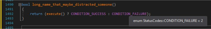 Screenshot of the intellisense which shows CONDITION_FAILURE defined as 2